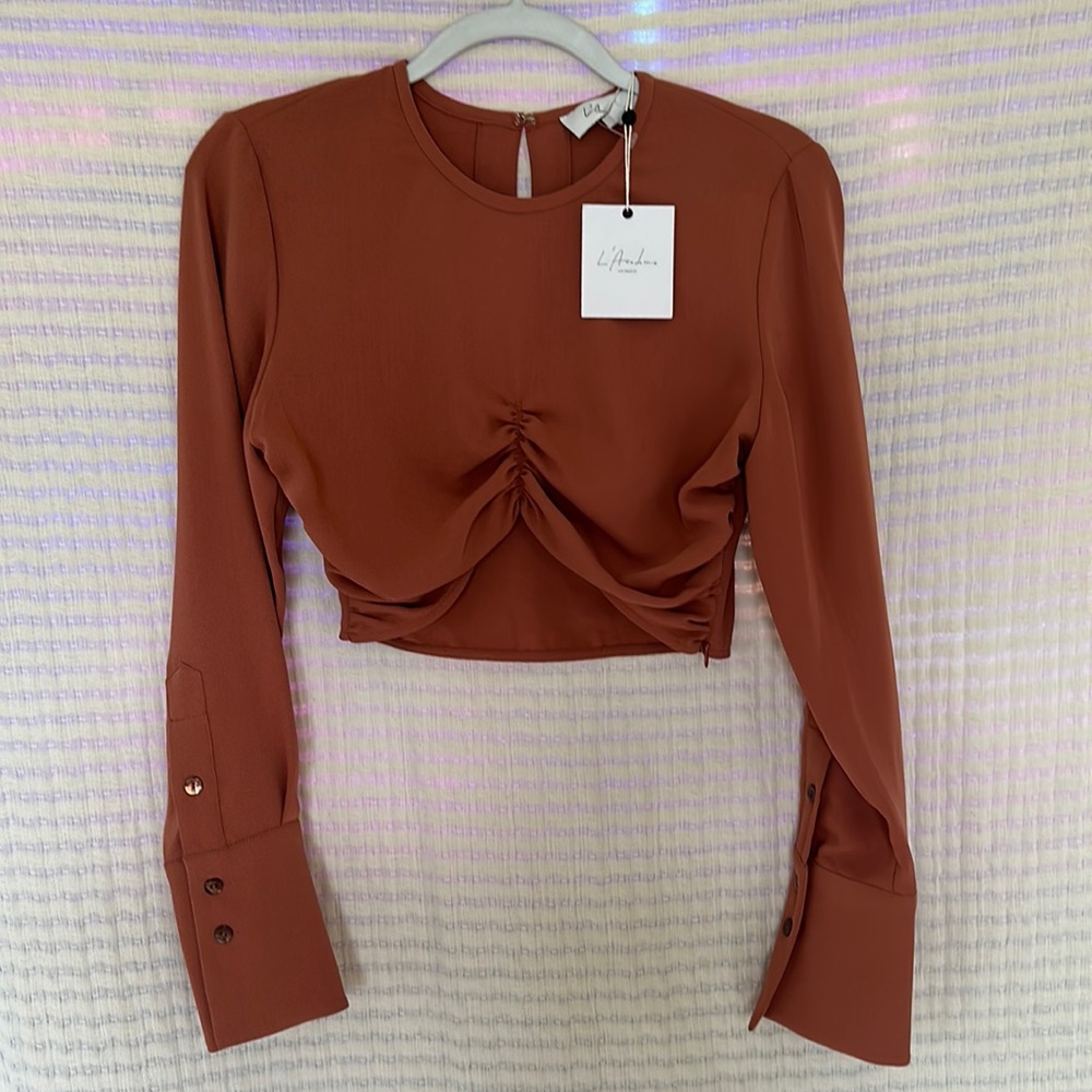 NWT L’Academie Cropped Ruched Blouse